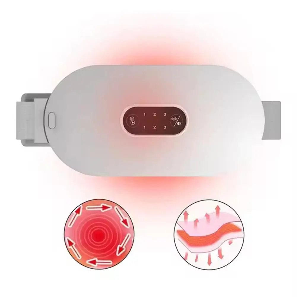 Heating belt with red heat glow and layered heat distribution diagram