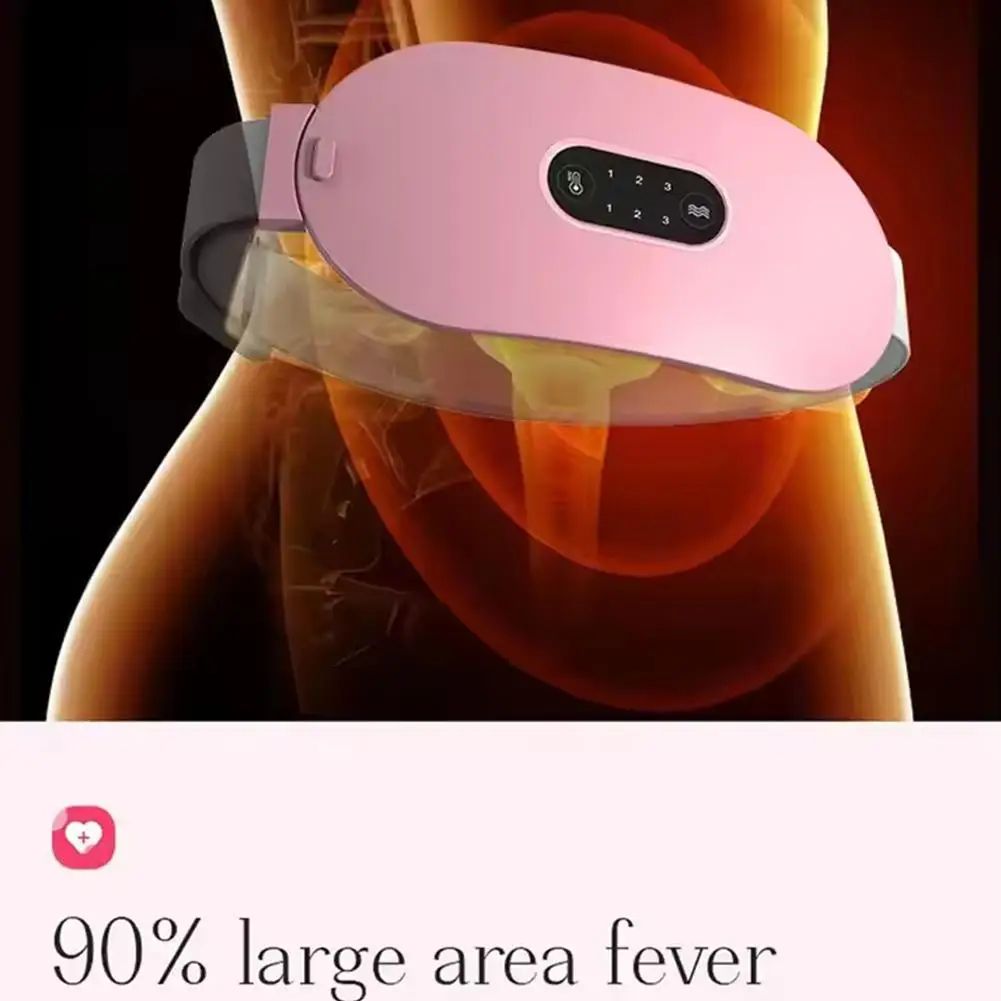 Pink heating belt worn on the lower abdomen with heat zone