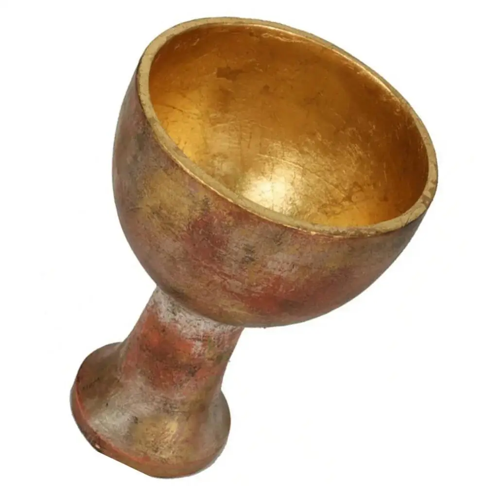 Resin Holy Grail cup tilted to show its gold leaf interior