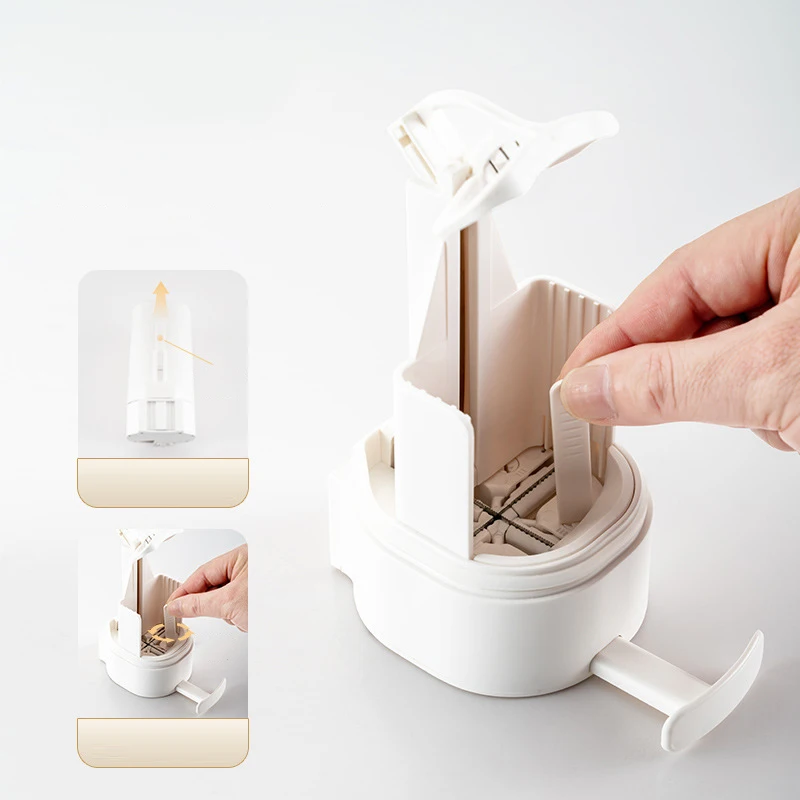 Cutaway of a white soap box showing the inner soap slot and holder