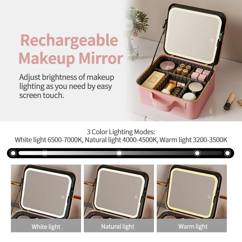 Rechargeable makeup mirror with white, natural and warm light modes