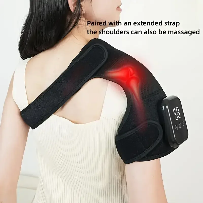 Shoulder wrap with extended strap fastened around the shoulder