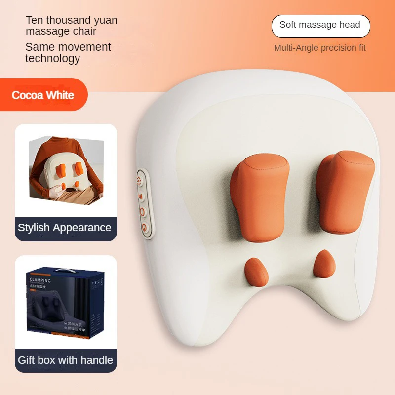 Cocoa white massage pillow with orange soft massage heads on a light surface