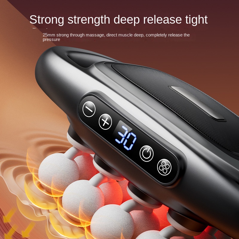LED display and intensity buttons on a massage gun handle
