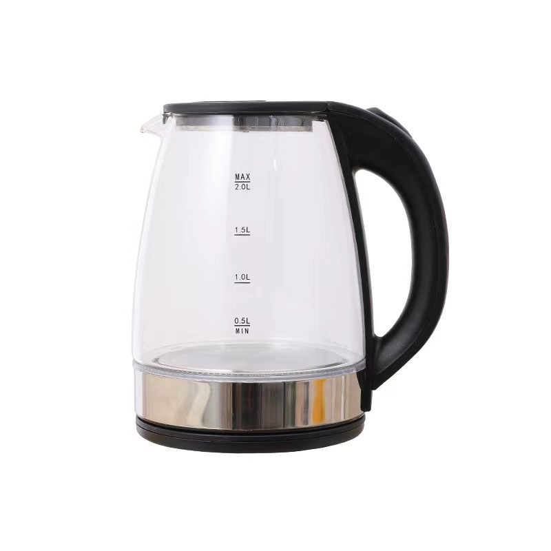 Glass kettle body with clear water level markings in natural light