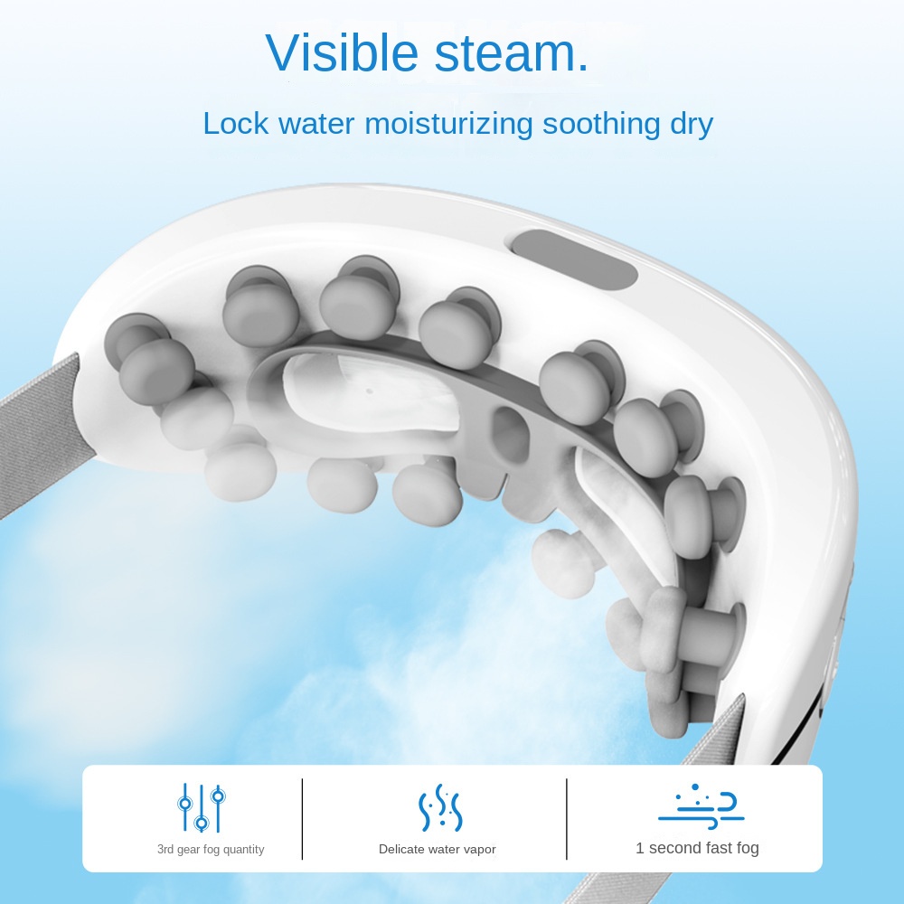 Eye massager with visible steam rising from the inner eye cups