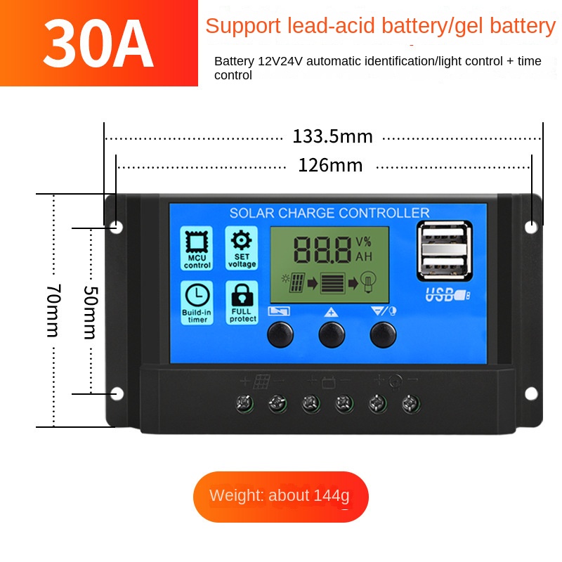Solar charge controller photographed for a street lamp battery installation
