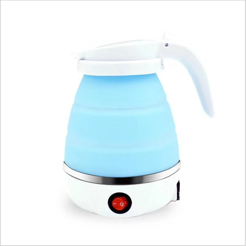 Silicone travel kettle photographed in a neutral setting for scale reference