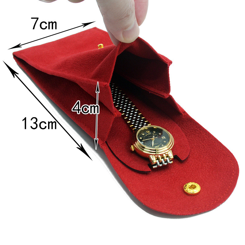 Close view of a velvet pouch being opened with a finger