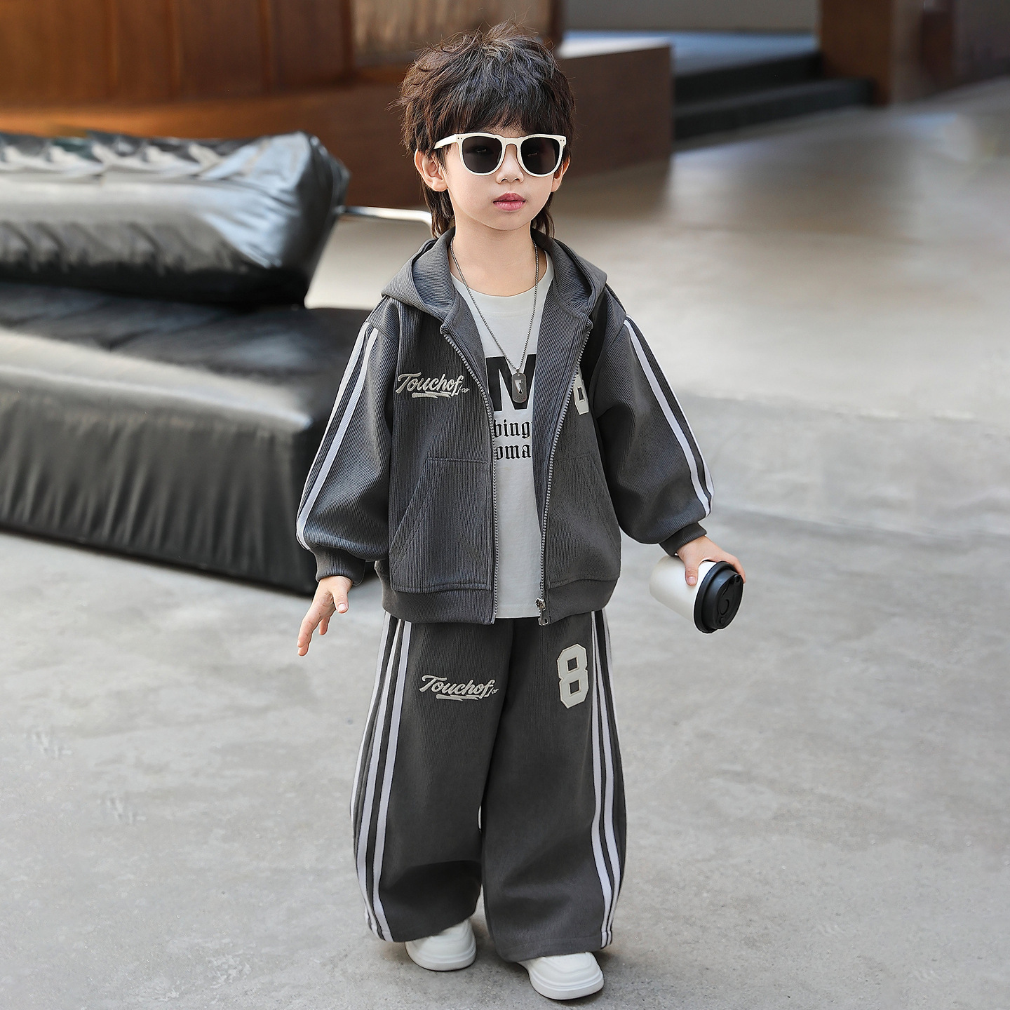 Kids Boys Spring Autumn Hooded Two-Piece Casual Set