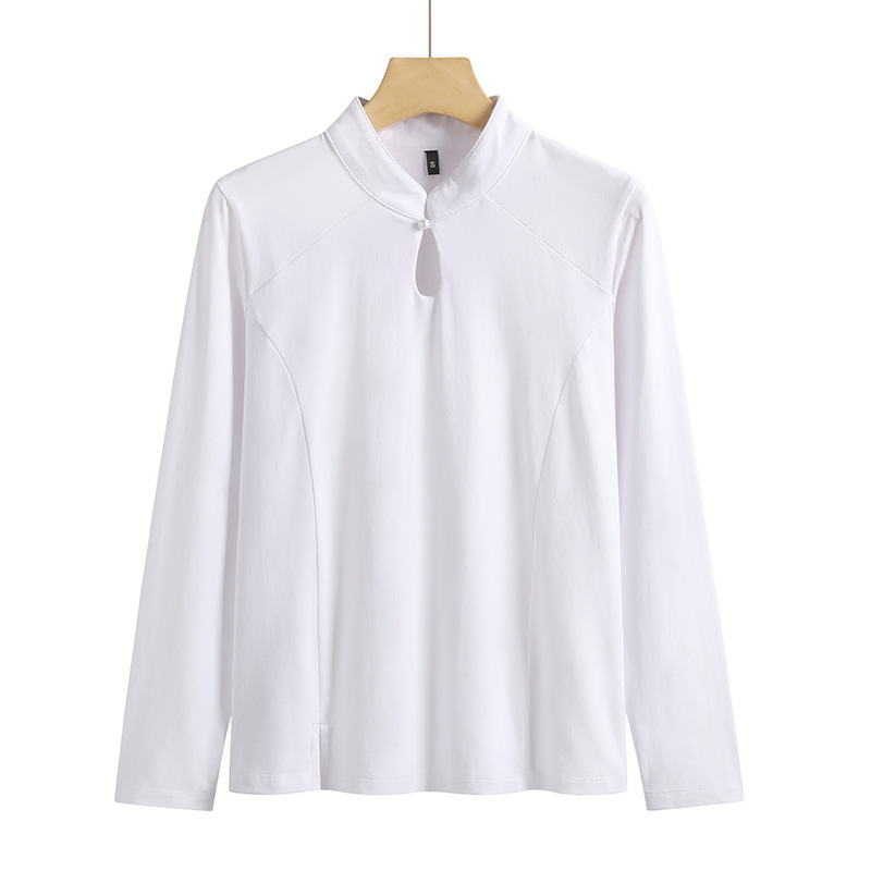 Hollow out water drop collar long sleeved women's T-shirt