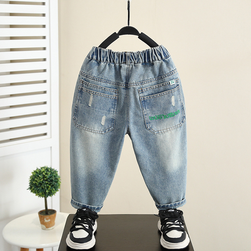 Casual Spring Autumn Boys Soft Denim Elastic Waist Casual Pants