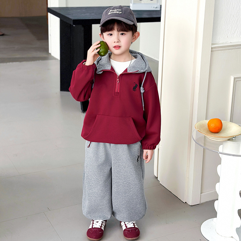 Boys' Two-Piece Set, Trendy Athletic Hoodie Outfit
