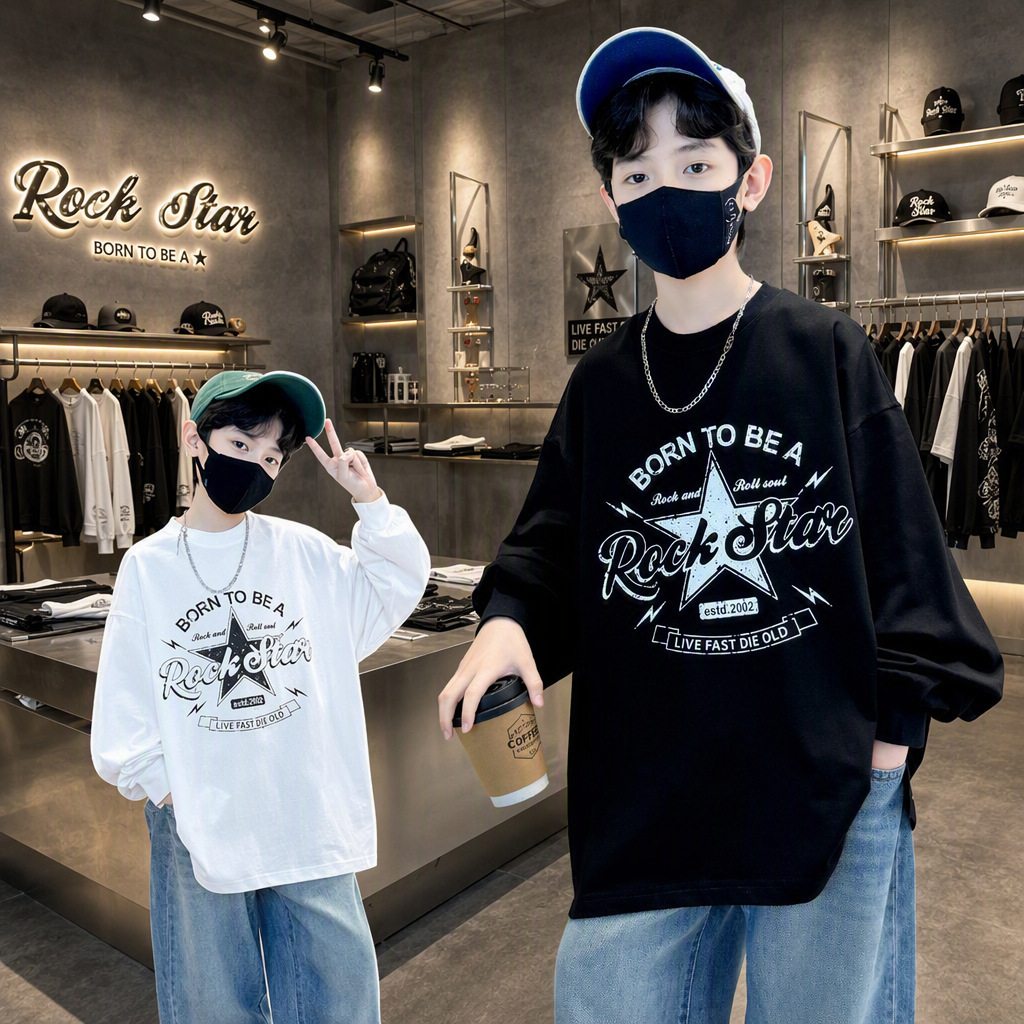 Casual Long Sleeve Crew Neck Boys Top