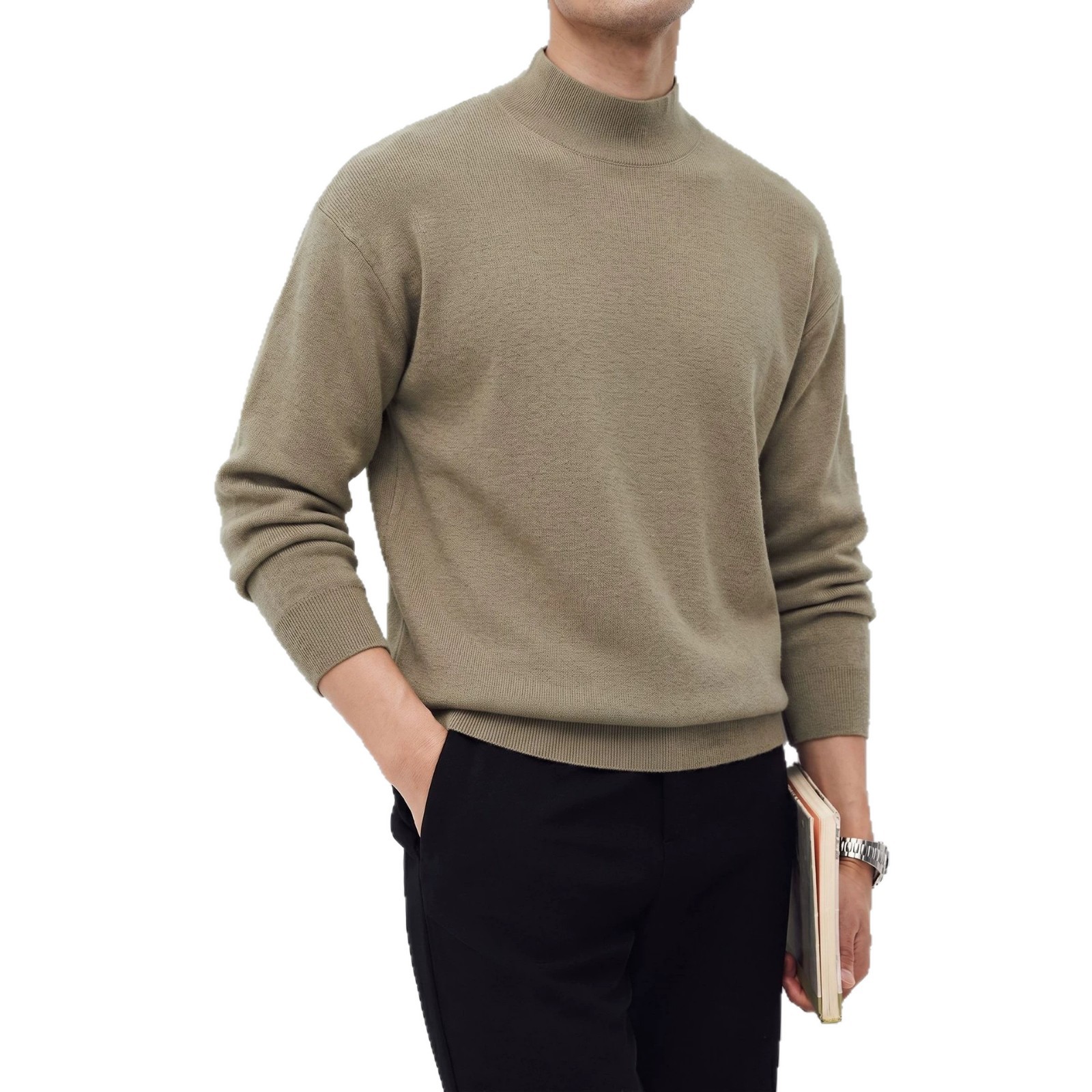 Half high neck long sleeved pullover sweater