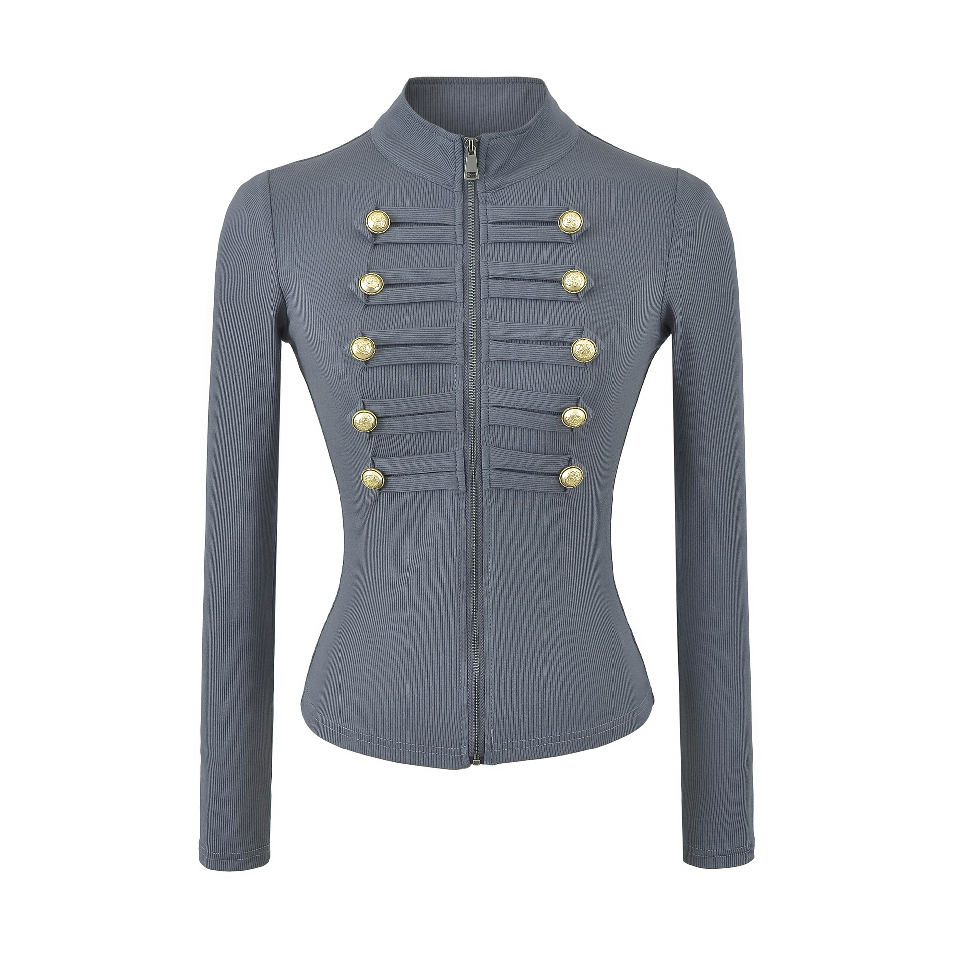 Women's Napoleon Collar Button Zip Slim Fit Short Jacket