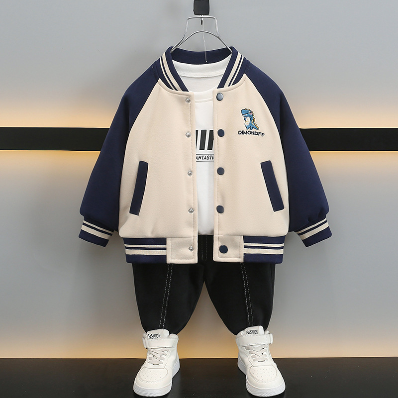 Kids Boys Cartoon Print Baseball Jacket Spring Autumn Casual Outerwear