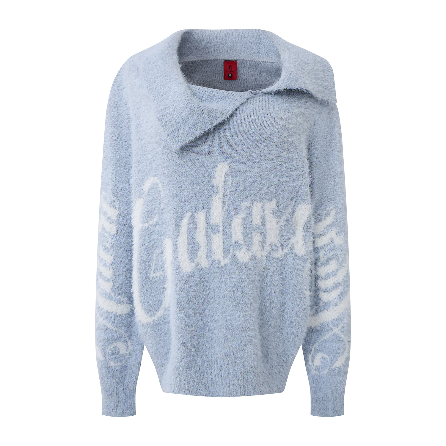 Women's Relaxed Style Letter Jacquard Pattern Asymmetrical Collar Knit Pullover Sweater
