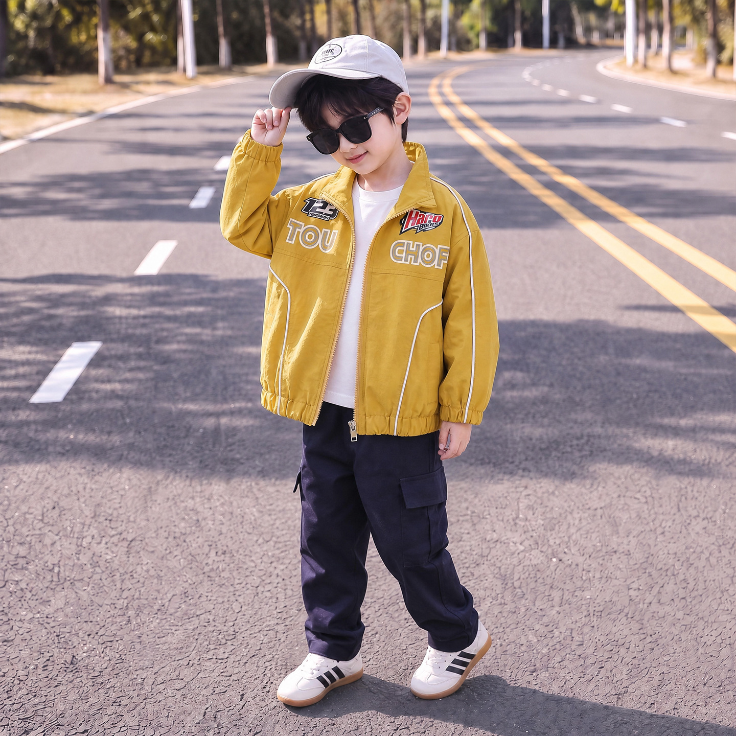 Street Style Letter Print Zipper Turn-down Collar Loose Fit Boys Jacket