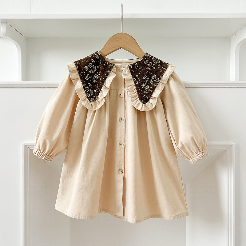 Vintage Wide Lapel Long Sleeve Baby Girls Bodysuit Romper Dress Sister Set