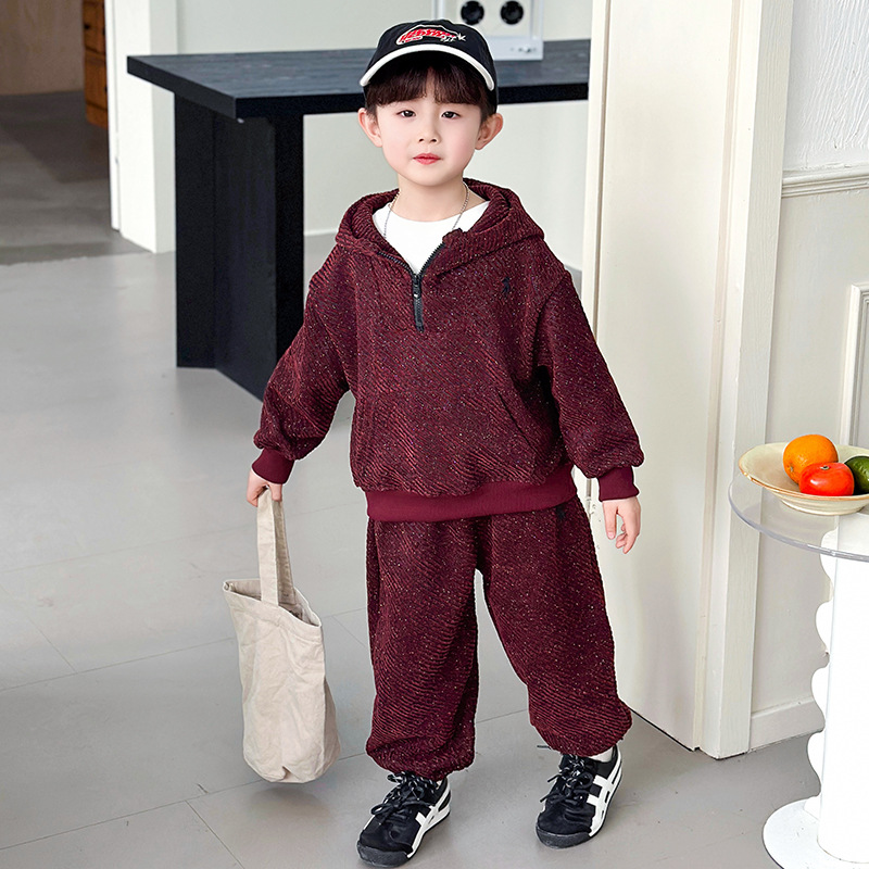 Boys Casual Hooded Sweatshirt and Sweatpants Spring Autumn Two-Piece Set