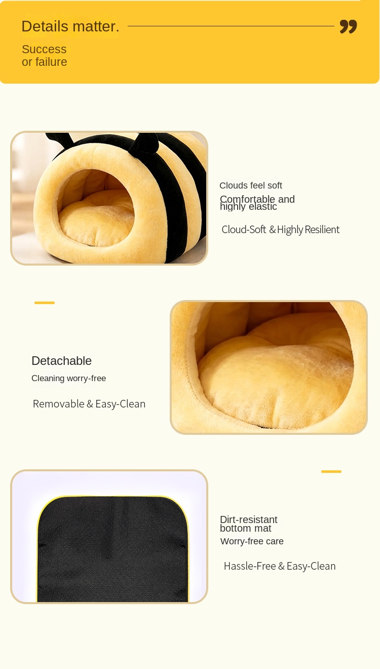 Honey Bee Cat Nest Winter Warm Closed Dog Nest