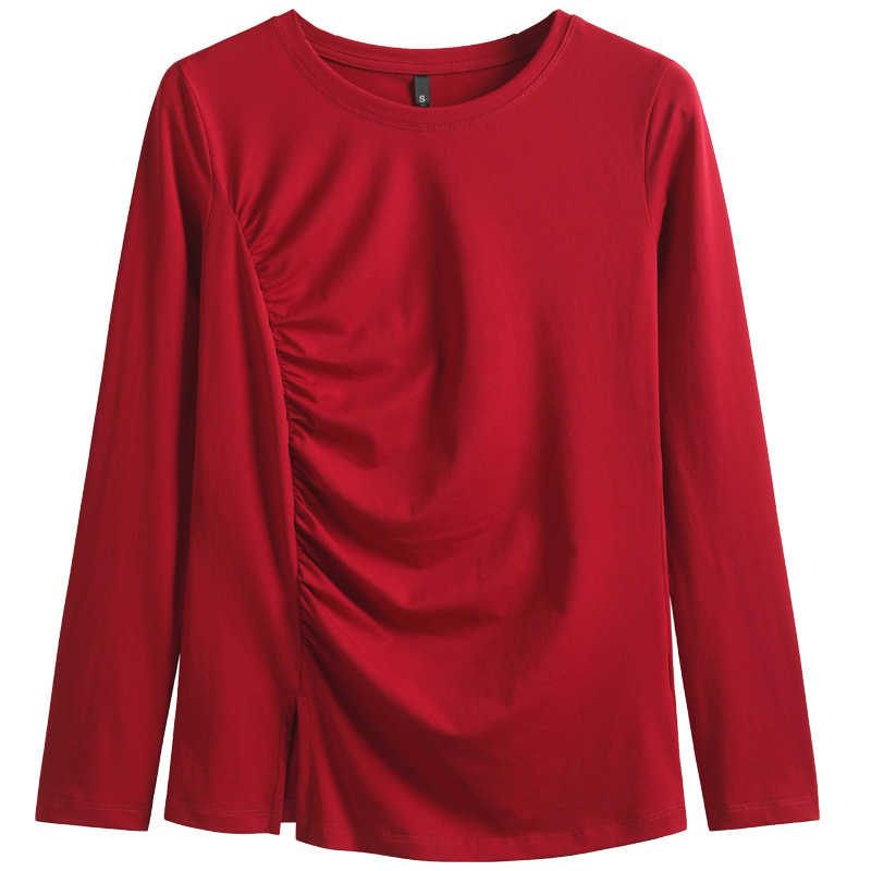 Round neck long sleeved women's T-shirt
