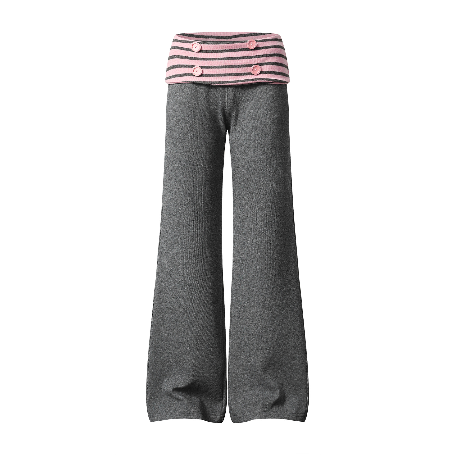 Low Waist Flare Sweatpants with Button Details Turn-down Cuffs