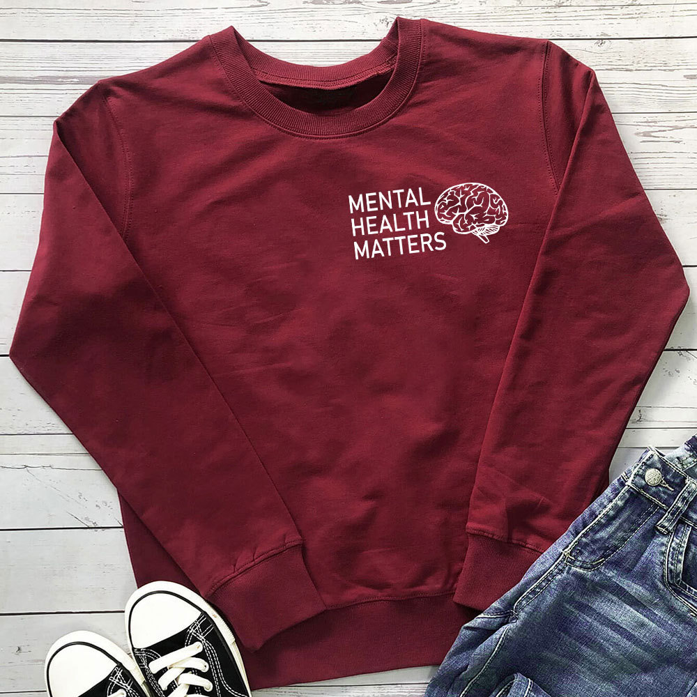 Alphabet printed mental health hoodie – detalle y tallas