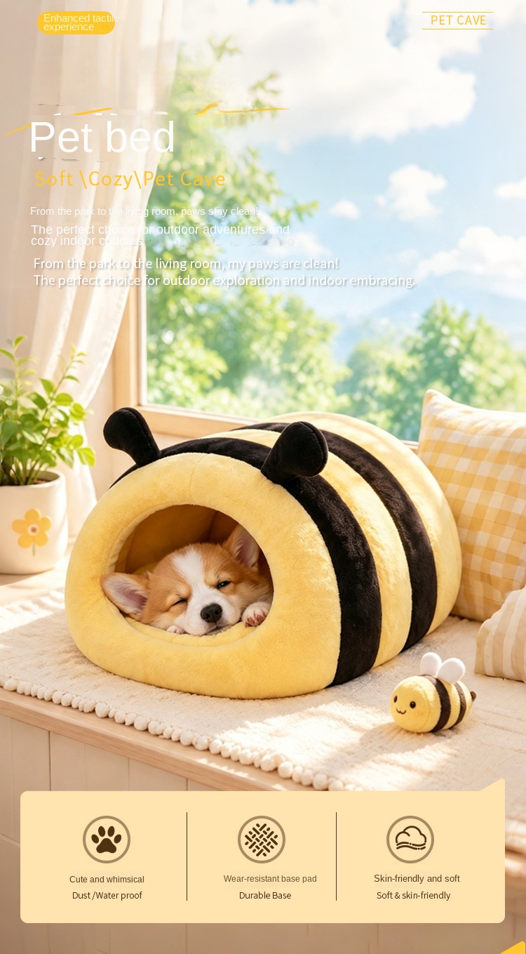 Honey Bee Cat Nest Winter Warm Closed Dog Nest