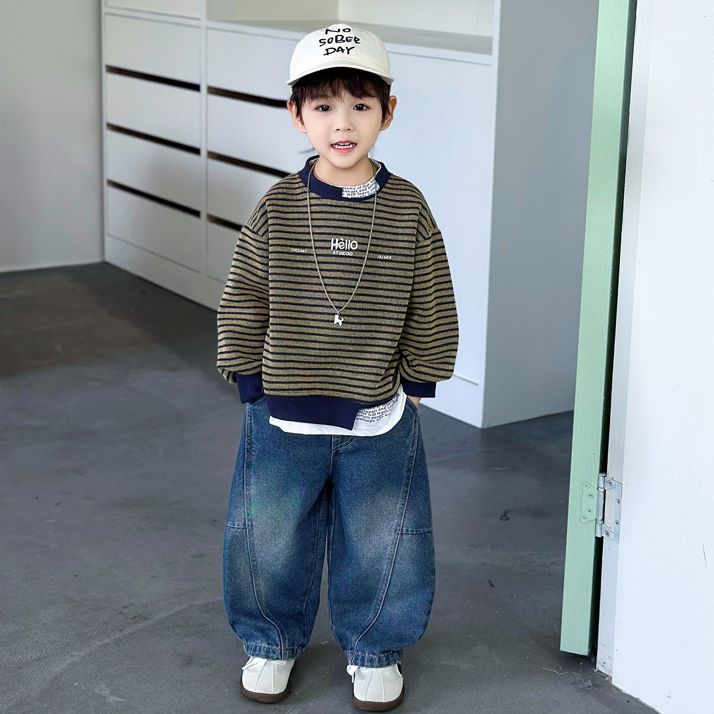 Striped Hoodie Two-Piece Set for Boys Spring Autumn Kids Outfit