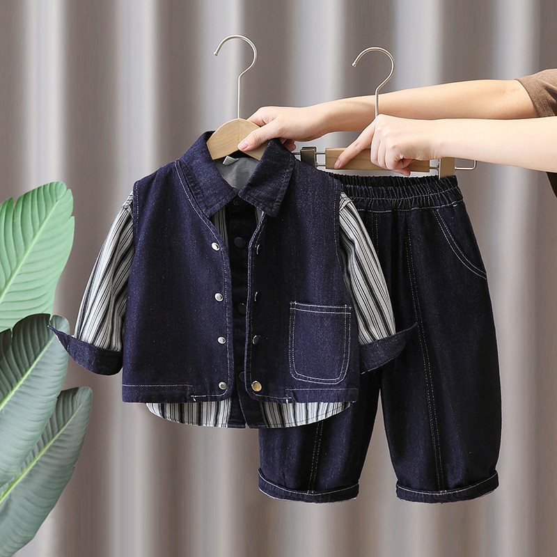 Boys Denim Vest Three-Piece Set Spring Autumn Kids Clothing