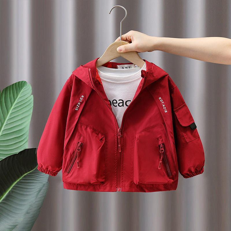 Casual Boys Windbreaker Jacket, Spring Autumn Hooded Black Outerwear for Kids