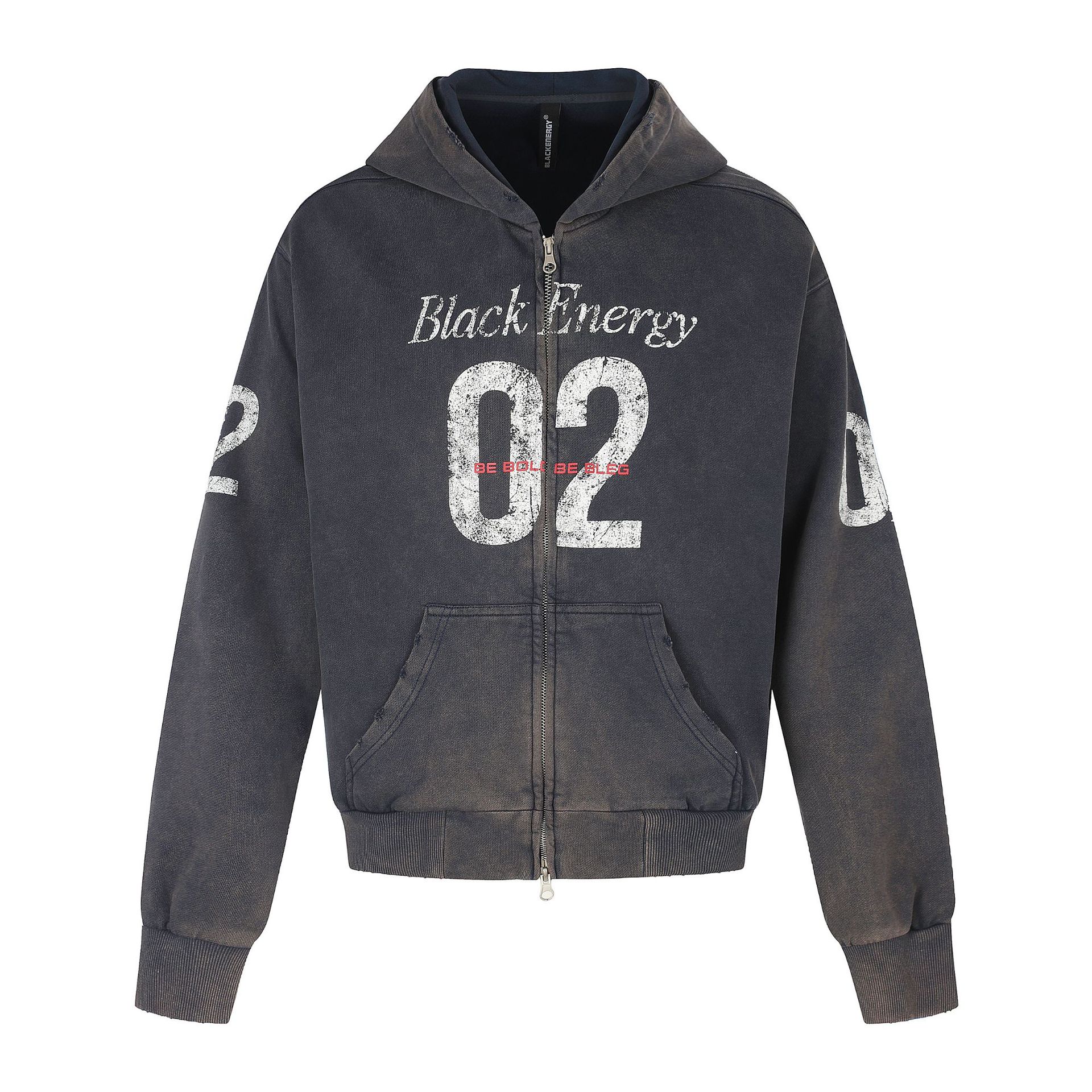 Streetwear Washed Cropped Hoodie Jacket with Bleached Graphic Print