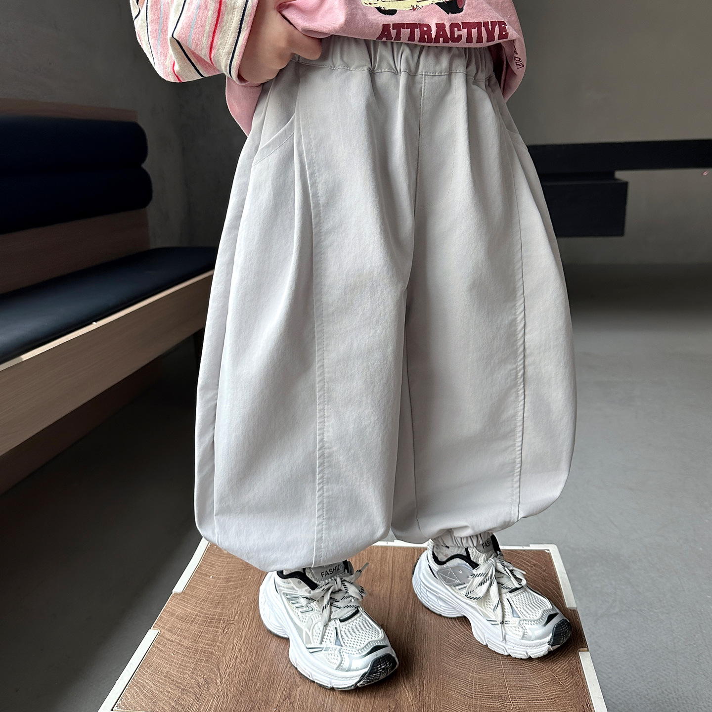 Casual Lantern Knit Sweatpants for Kids with Elastic Waist
