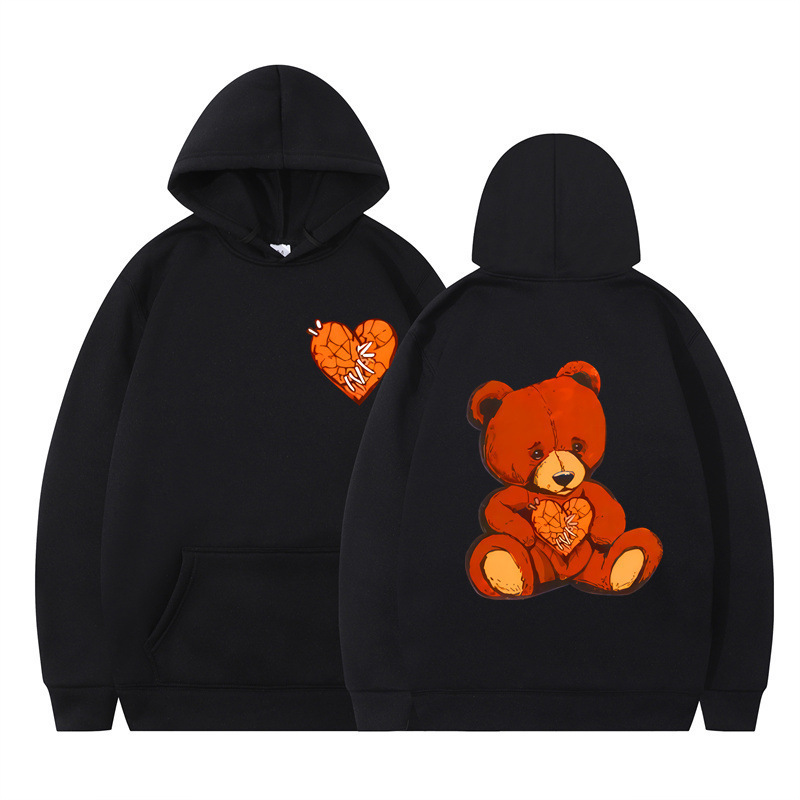 Style Teddy Print Long Sleeve Hooded Sweatshirt