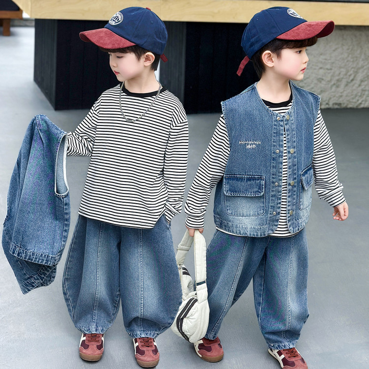 Boys Casual Spring Autumn Denim Vest Three-Piece Suit