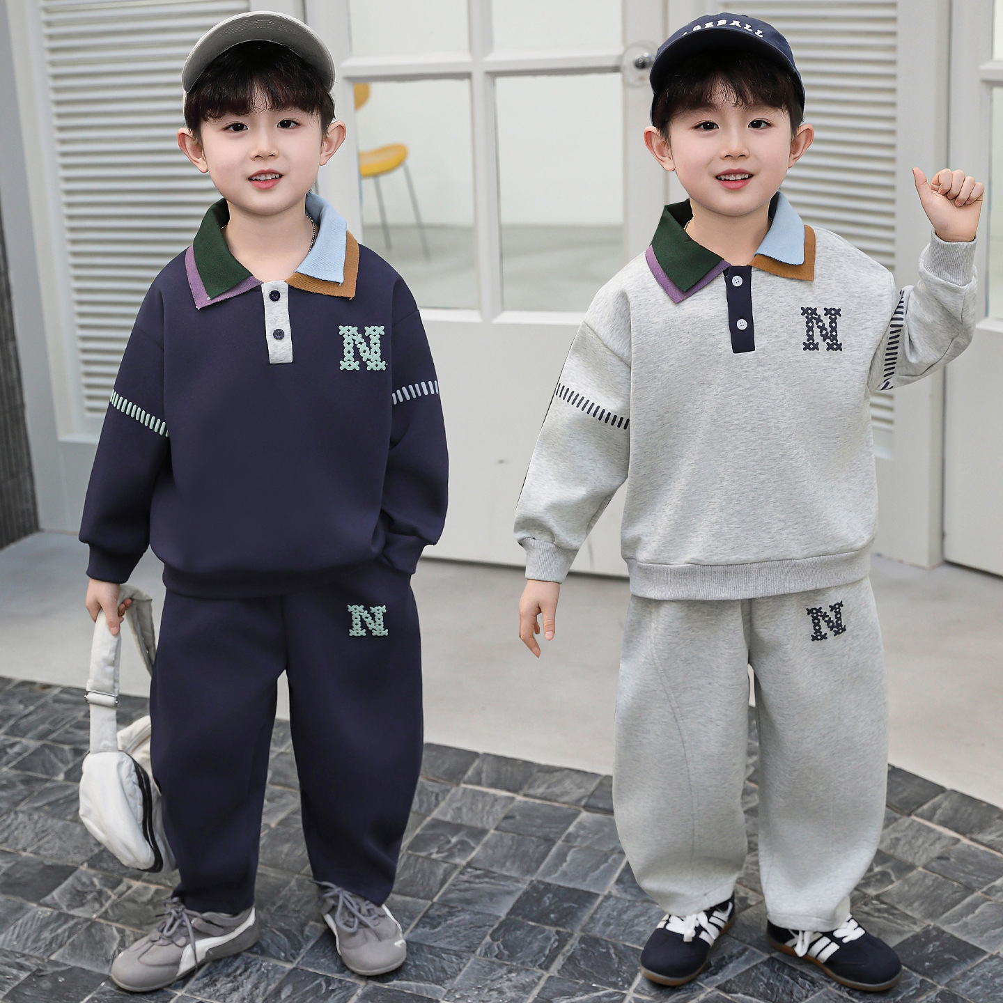 Boys' Casual Polo Shirt and Hoodie Two-Piece Set
