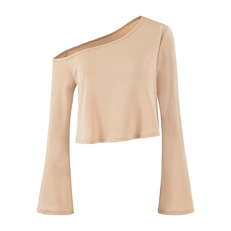Women's Long Sleeve Off Shoulder Slant Collar Lightweight Tencel Top