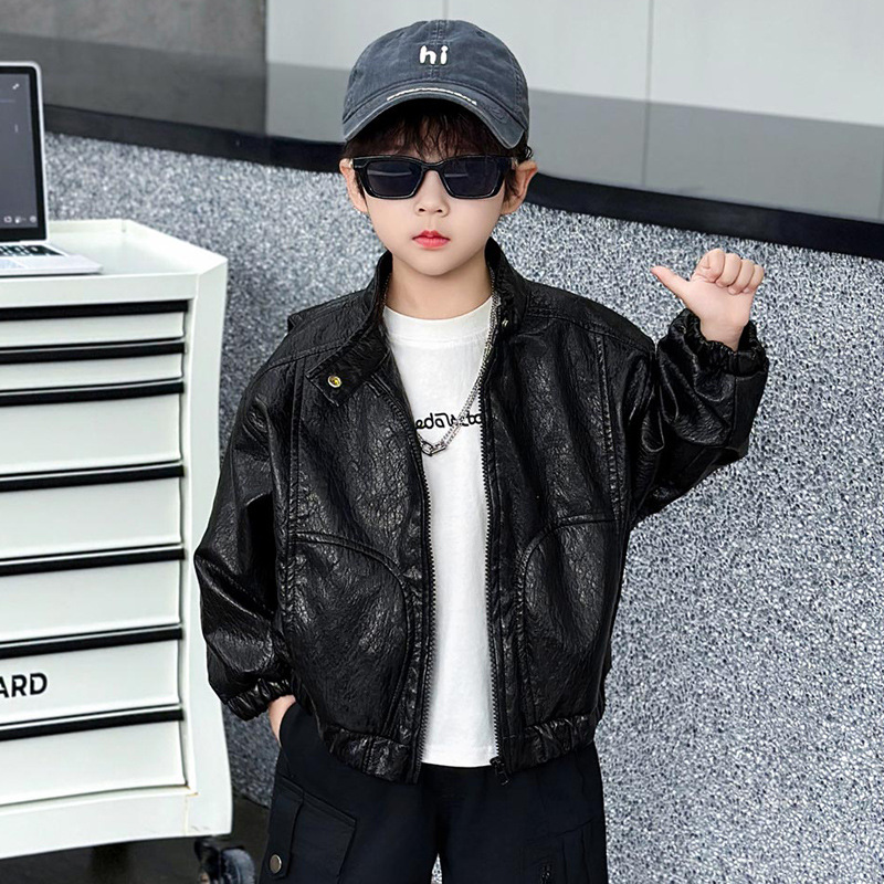 Boys Trendy PU Leather Jacket Spring Autumn Outerwear