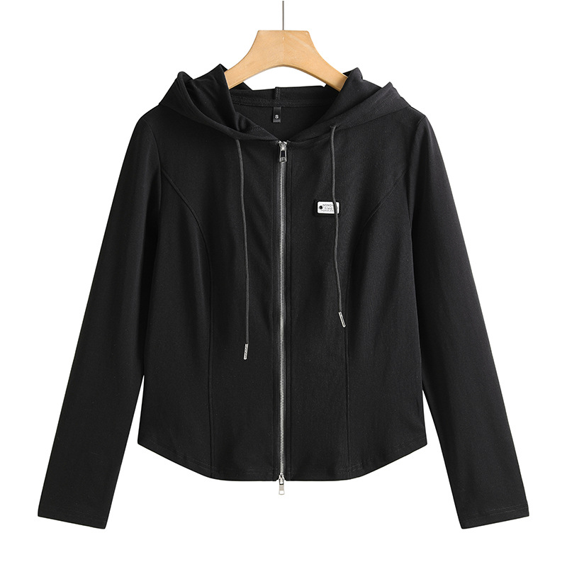 Zipper hooded cardigan top