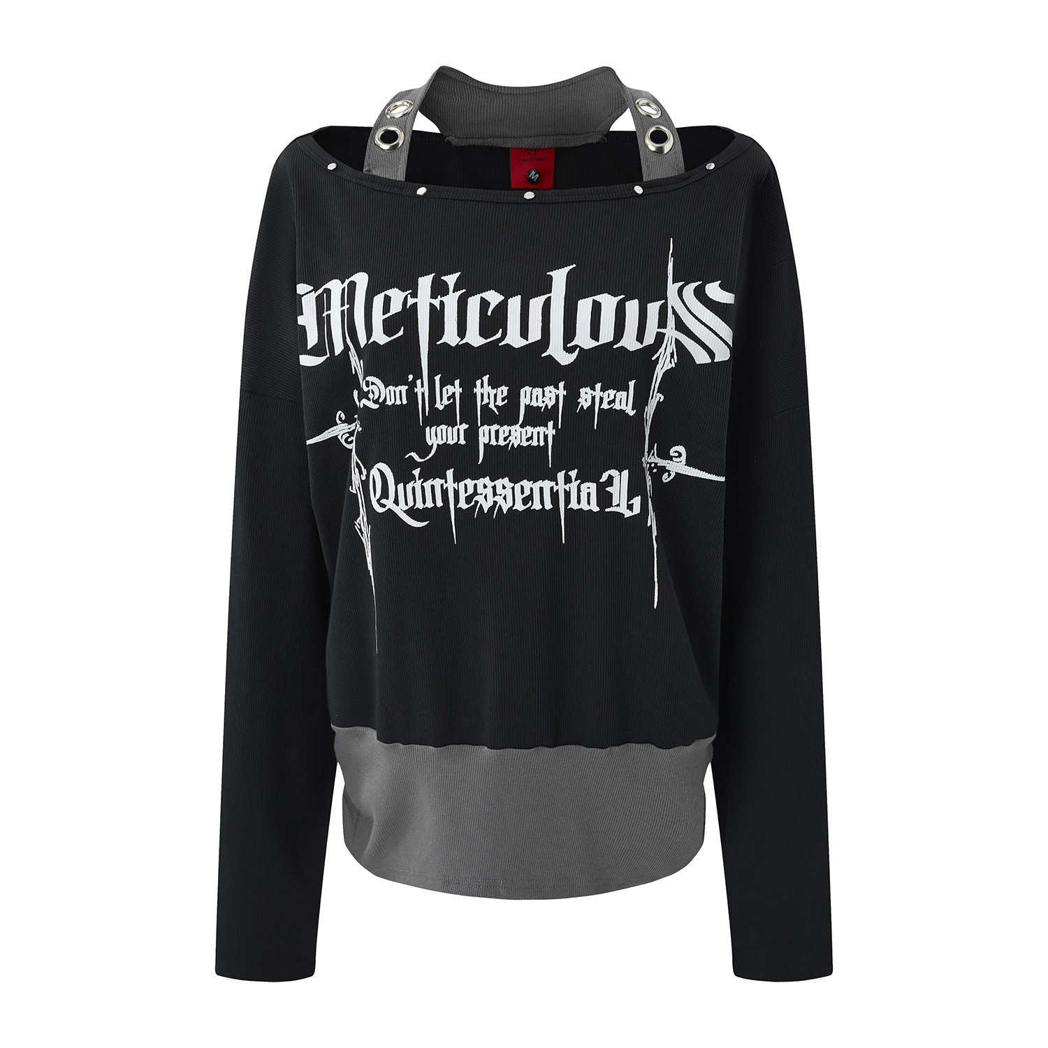 Gothic Letter Print Long Sleeve Halter Off-shoulder Women's Top
