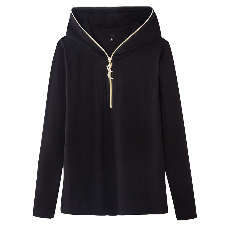 Hooded zipper long sleeved top
