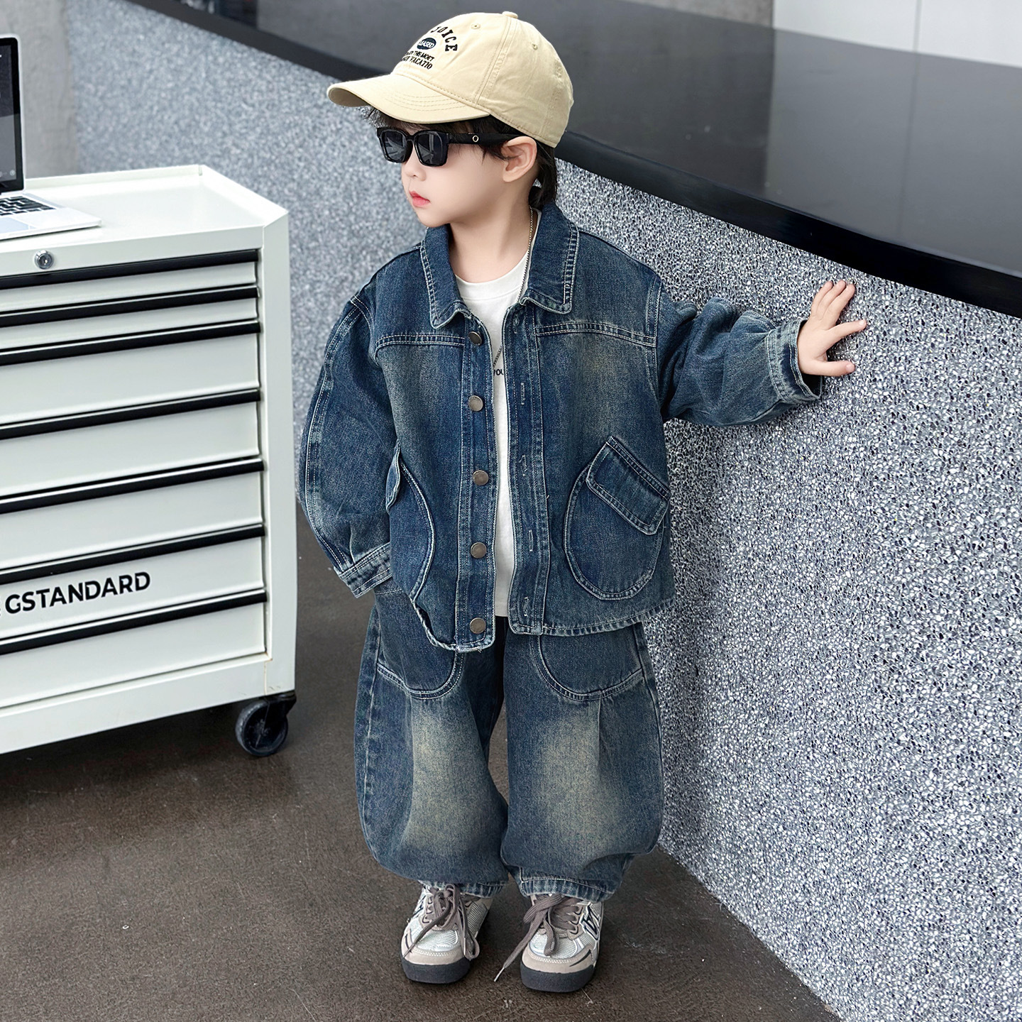 Boys Denim Jacket and Straight Pants Two Piece Set