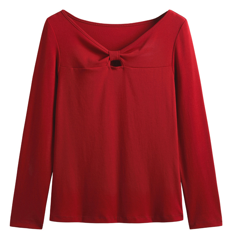 Bow round neck long sleeved women's T-shirt