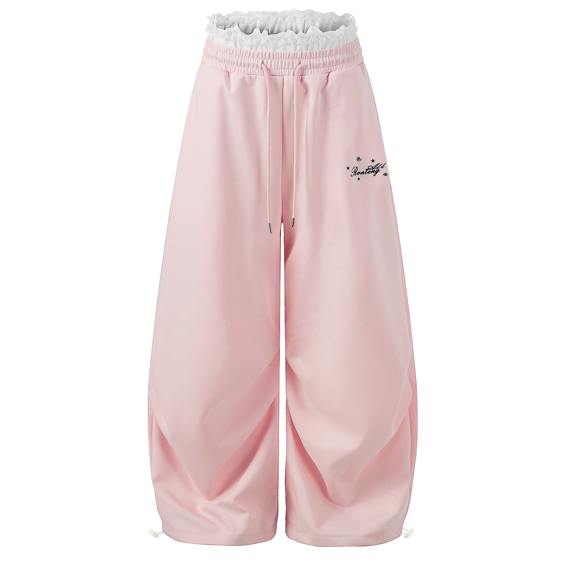 Casual Wide-Leg Ruffle Waist Drawstring Sweatpants