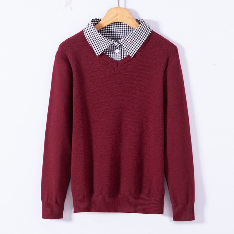 Checkered collar long sleeved Sweater