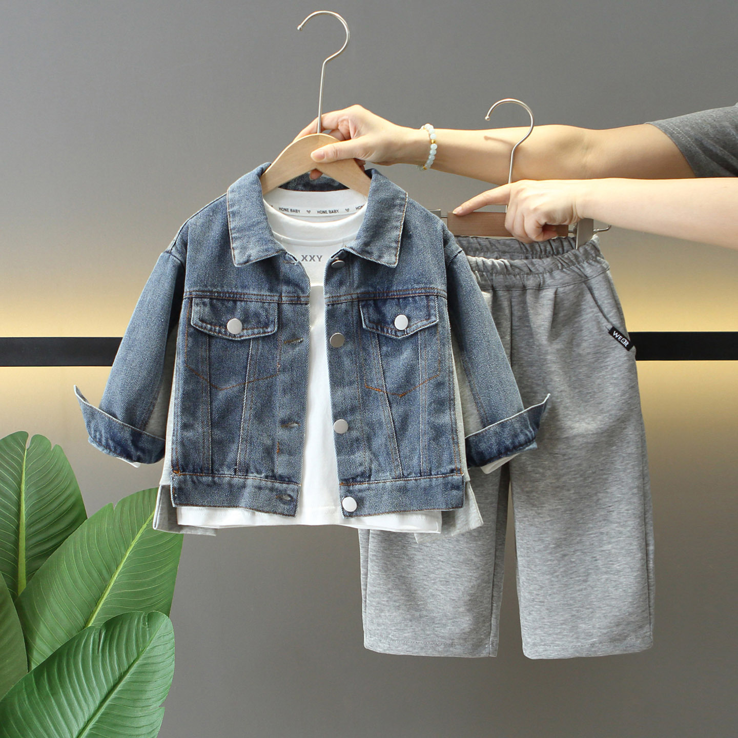 Boys Spring Autumn Denim Jacket Three-Piece Set Stylish Casual Outfit