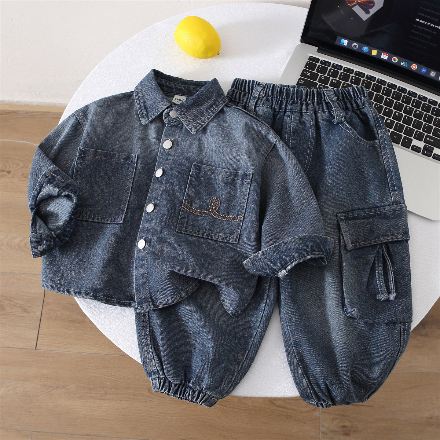 Casual Boys' Denim Open Cardigan Three-Piece Set