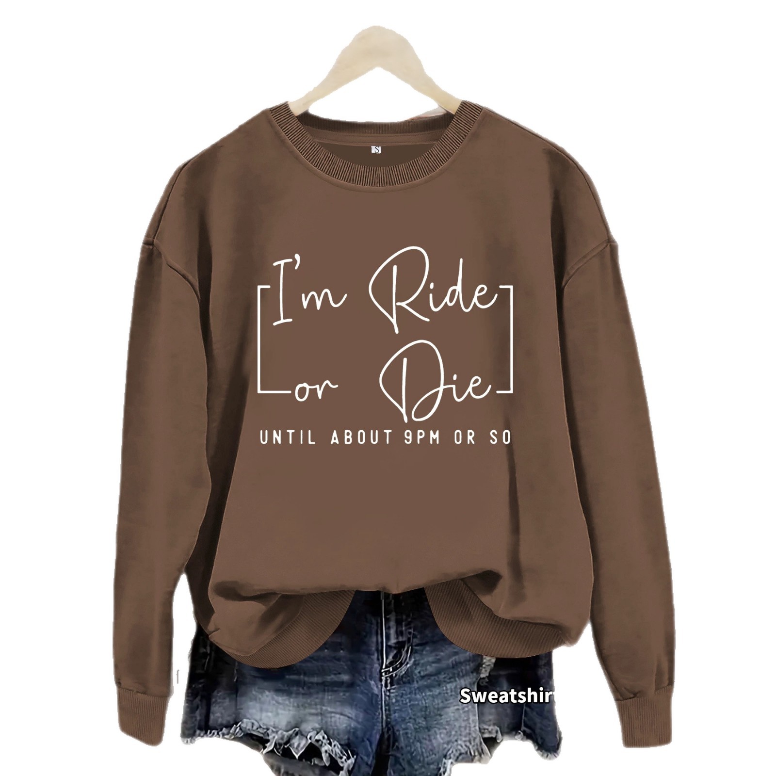 Letter pattern printed round neck fleece hoodie